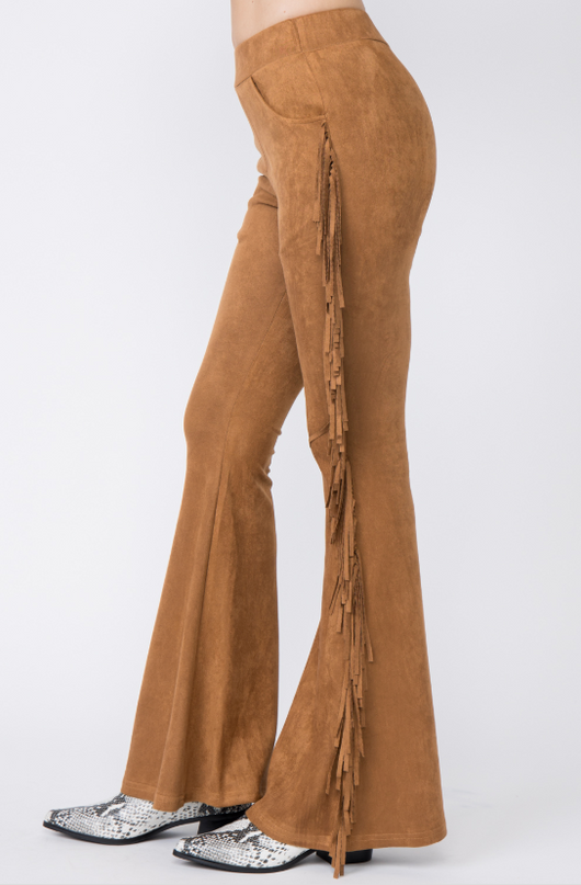 Camel Suede Side Fringe Pants