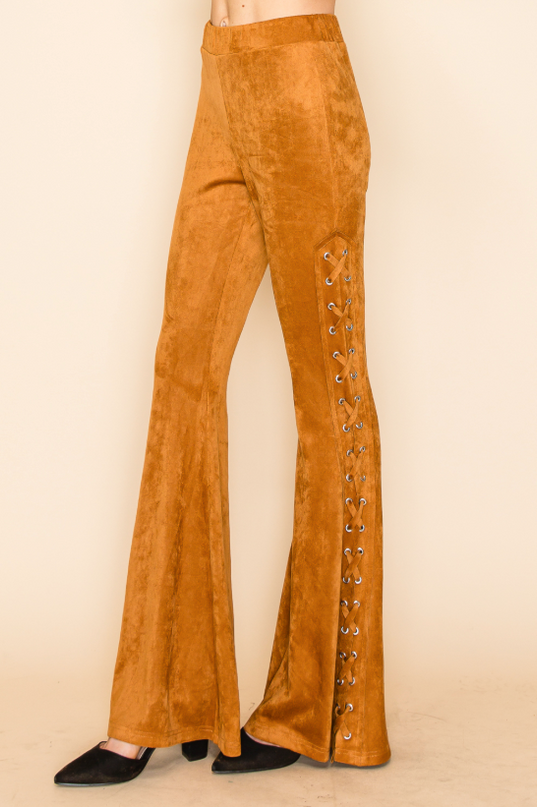 Camel Cross-Flare Lace-Up Pants