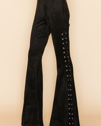 Black Cross-Flare Lace-Up Pants