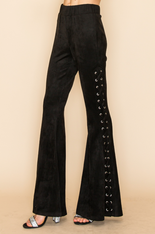 Black Cross-Flare Lace-Up Pants