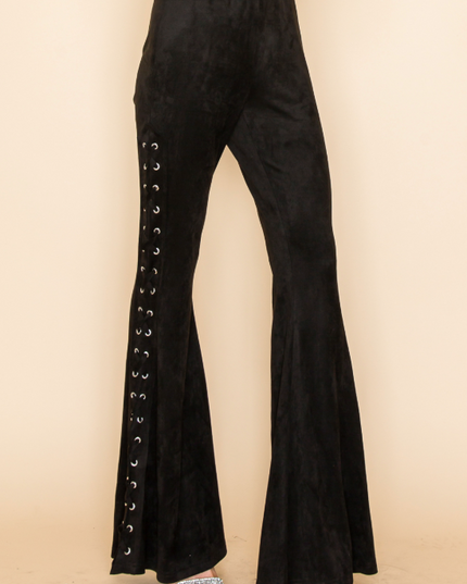 Black Cross-Flare Lace-Up Pants