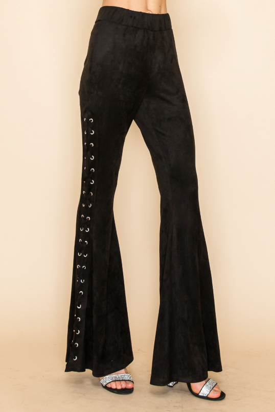 Black Cross-Flare Lace-Up Pants