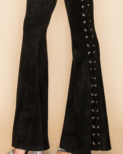 Black Cross-Flare Lace-Up Pants