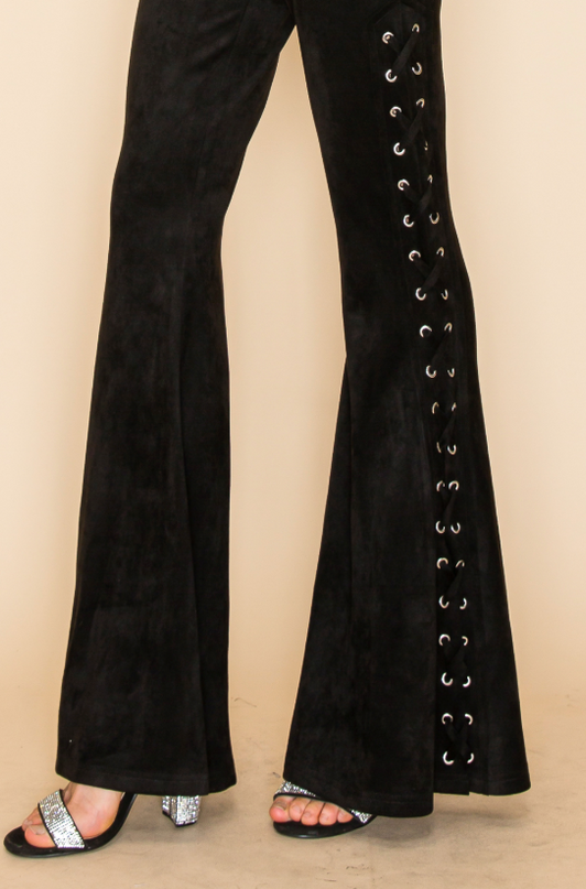 Black Cross-Flare Lace-Up Pants