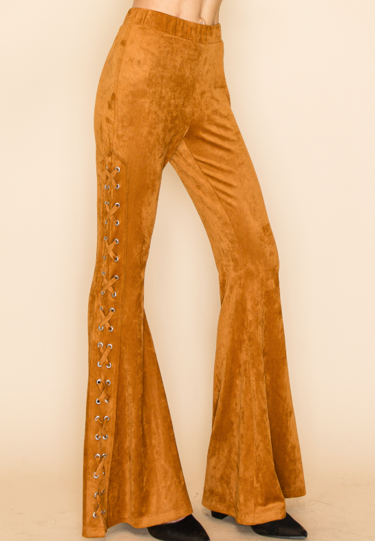 Camel Cross-Flare Lace-Up Pants