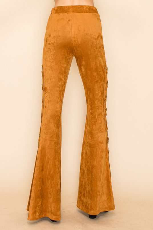 Camel Cross-Flare Lace-Up Pants