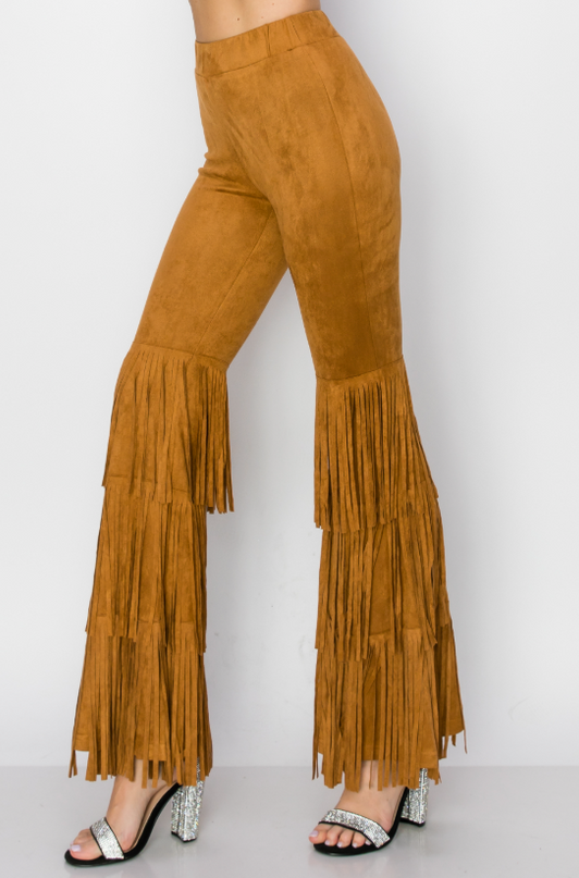 Triple Fringe Camel Flare Pants
