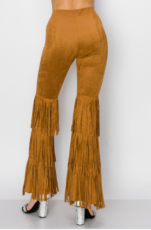 Triple Fringe Camel Flare Pants