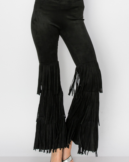 Triple Fringe Black Flare Pants