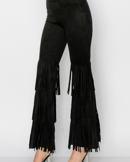 Triple Fringe Black Flare Pants