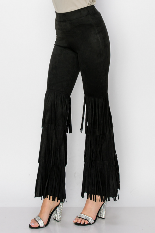 Triple Fringe Black Flare Pants