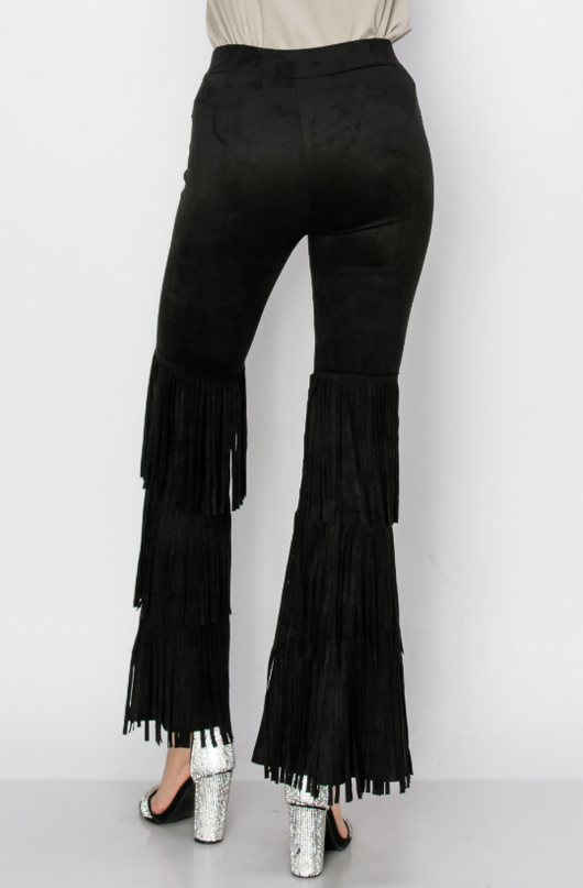 Triple Fringe Black Flare Pants