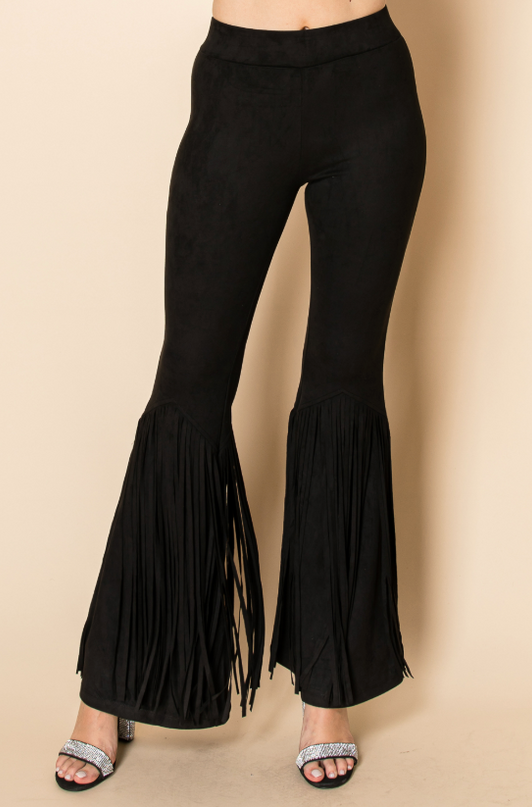 Black Fringe Flare Pants