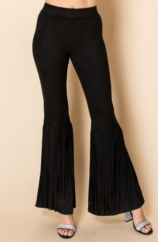 Black Fringe Flare Pants