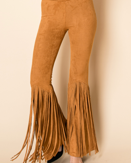 Camel Fringe Flare Pants