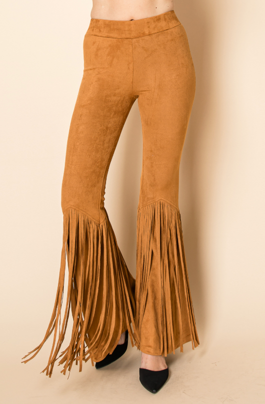 Camel Fringe Flare Pants