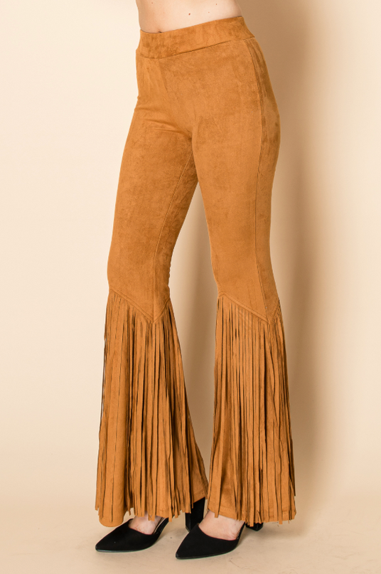 Camel Fringe Flare Pants