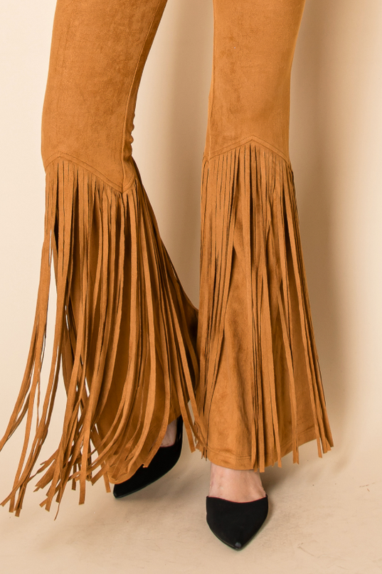 Camel Fringe Flare Pants