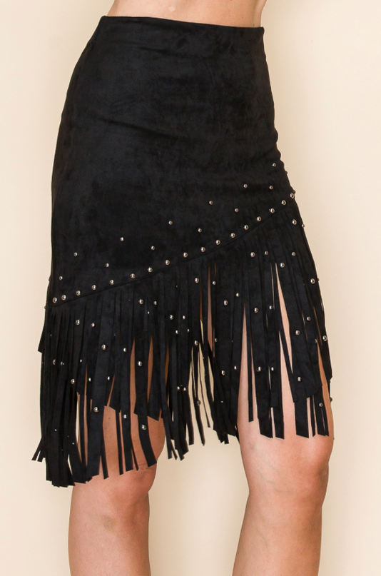 Black Rivet Fringe Skirt
