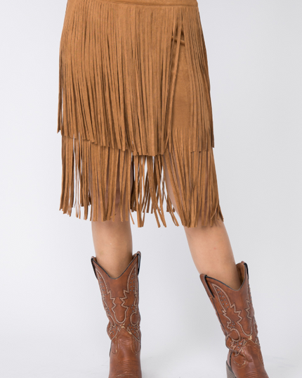 Camel Fringe Skirt