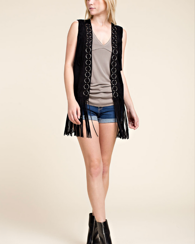 Black Fringe Ring Vest
