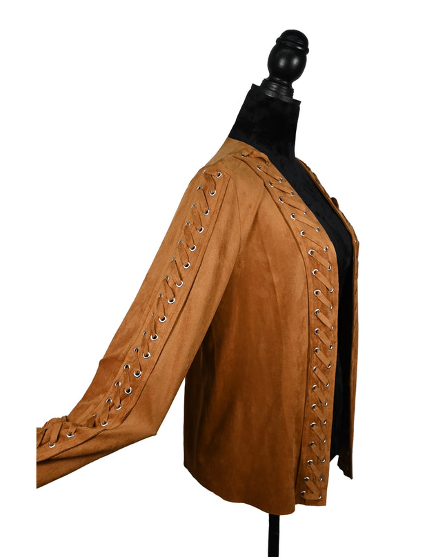 Tan Suede Lace-Up Detail Jacket