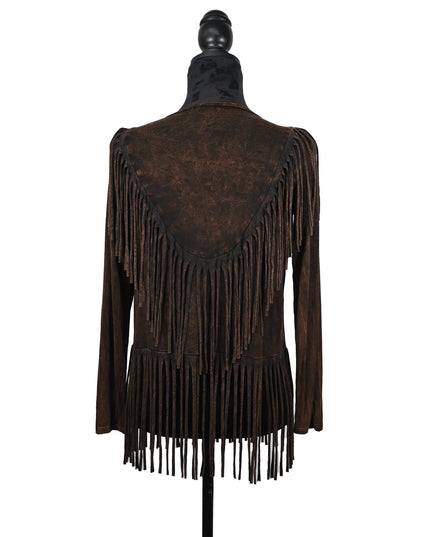 Brown Suede Fringe Jacket with Western V-Detail