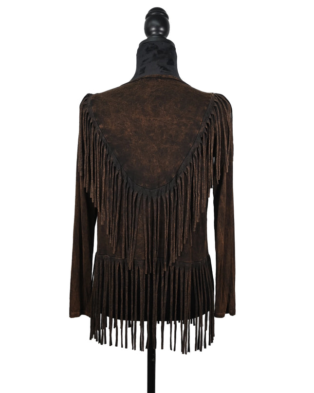 Brown Suede Fringe Jacket with Western V-Detail