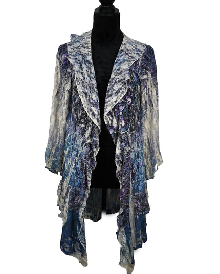 Blue & Purple Lotus Flower Ruffle Kimono
