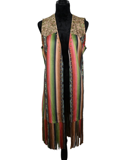 Vertical Serape Aztec Fringe Vest