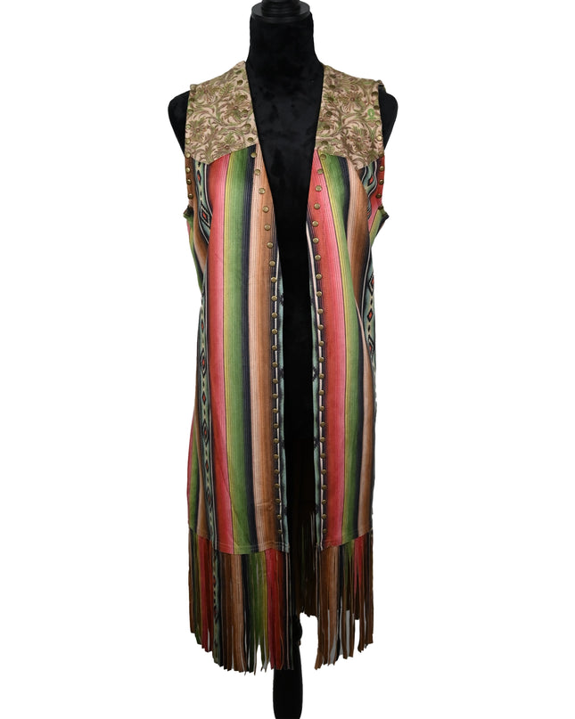 Vertical Serape Aztec Fringe Vest