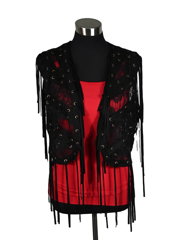 Black Rivet Fringe Vest