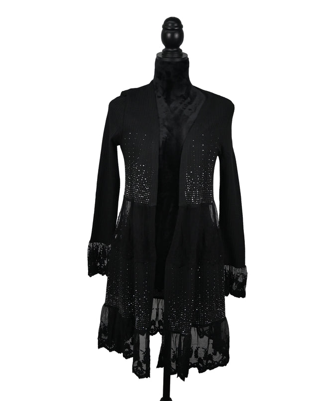 Black Sequin Lace Cardigan