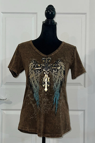 Winged Cross Brown T-Shirt