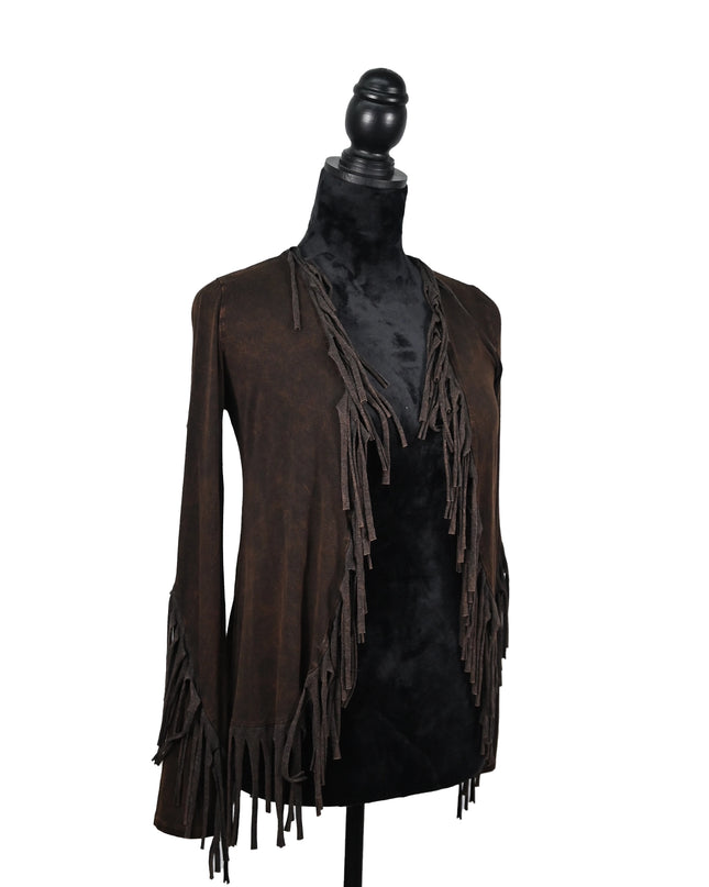 Brown Arm Fringe Suede Jacket