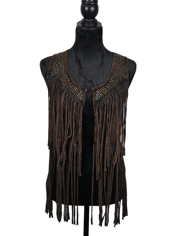 Brown Fringe Nail Head Vest