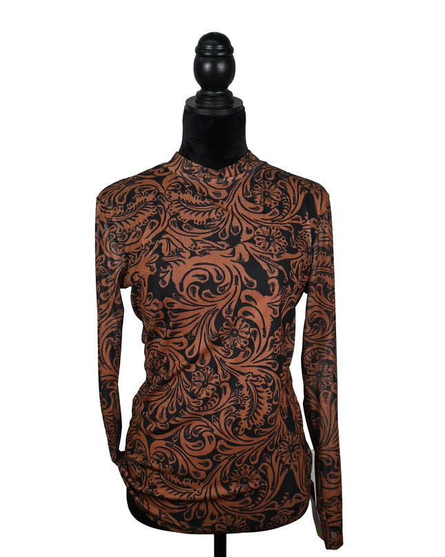 Brown Tooled Flower Mesh