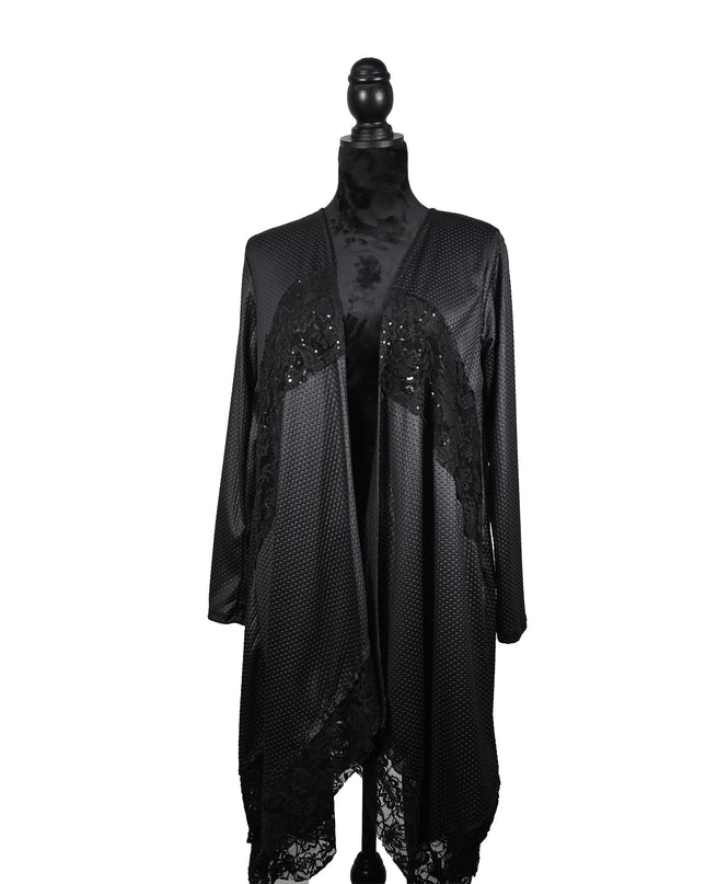 Black Lace Duster with Circle Pattern Cardigan