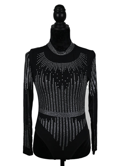 Black Sheer Rhinestone Bodysuit