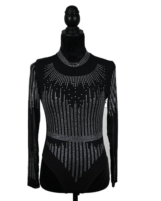Black Sheer Rhinestone Bodysuit