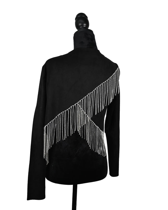 Black Suede Fringe Jacket Cross Back