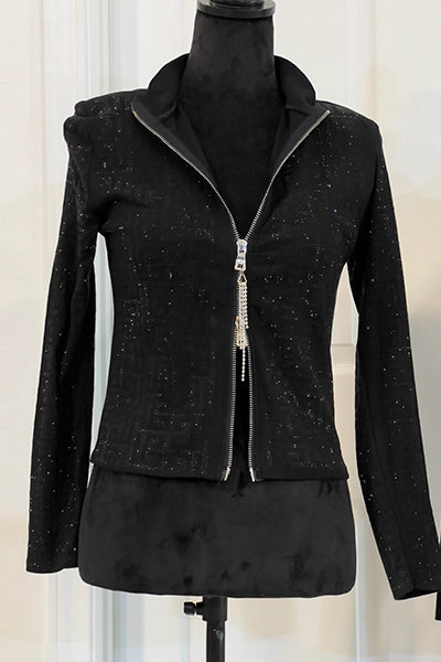 Black Sequin Zip-Up Jacket