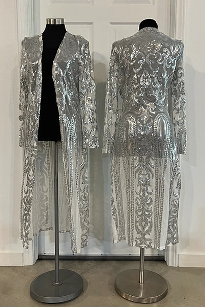Silver White Sequin Kimono