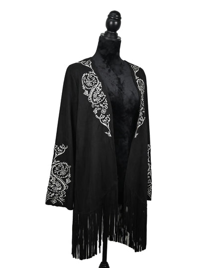 Black Cardigan Embroidered Frindge
