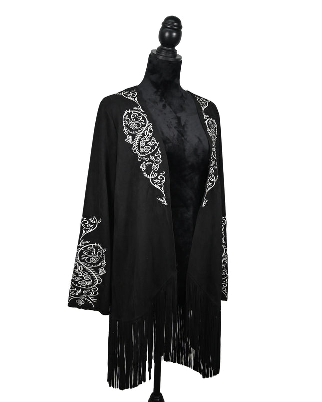 Black Cardigan Embroidered Frindge