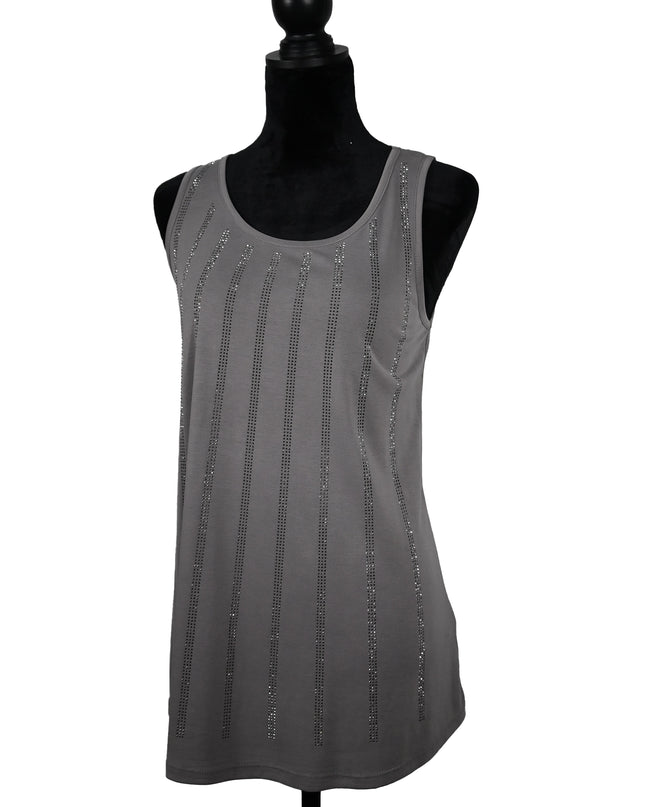 Grey Rhinestone Stripe Tank