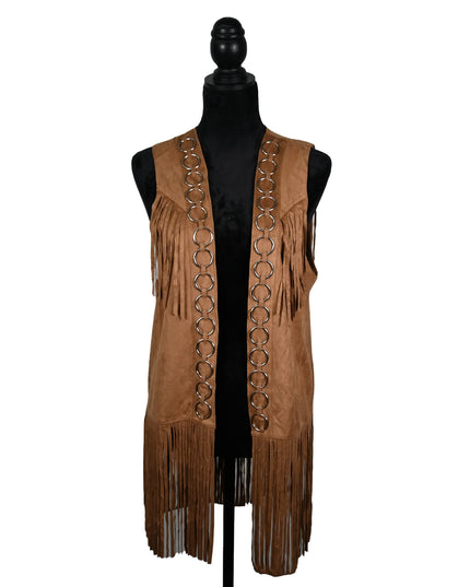 Camel Fringe Ring Vest