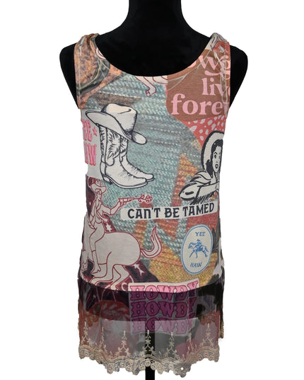 Howdy Graphic Lace Hem Tank Top  Description: