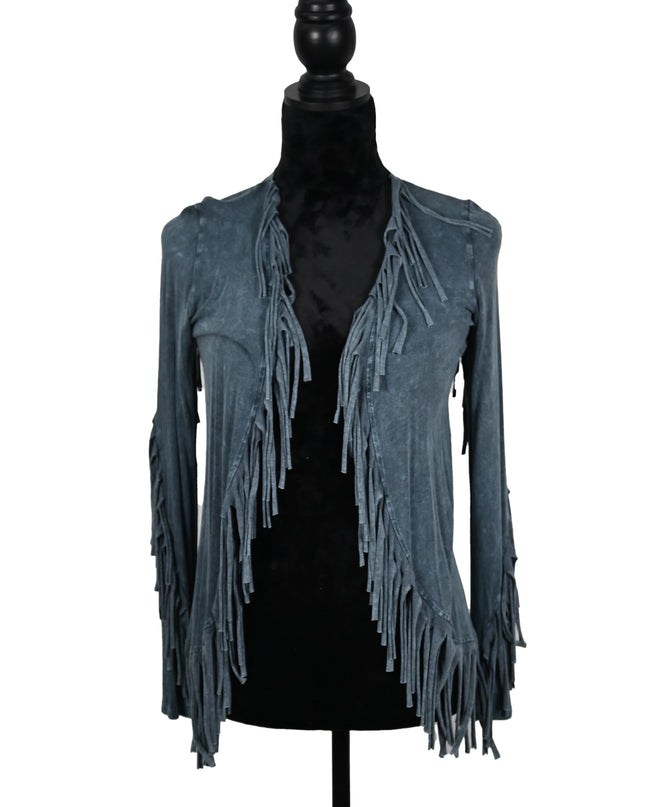 TP Blue Longsleeve Fringe Cardigan