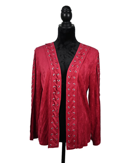 Suede Red Lace-Up Detail Jacket
